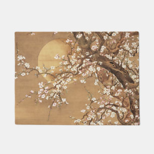 Japanese vintage plum blossoms in moonlight doormat