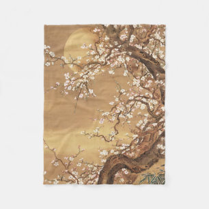 Japanese vintage plum blossoms in moonlight fleece blanket