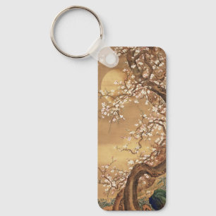 Japanese vintage plum blossoms in moonlight key ring