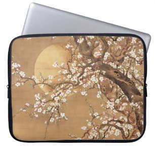 Japanese vintage plum blossoms in moonlight laptop sleeve