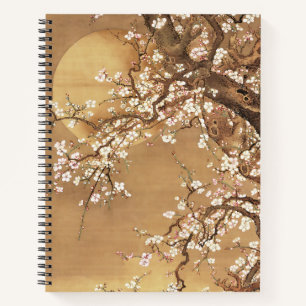 Japanese vintage plum blossoms in moonlight notebook