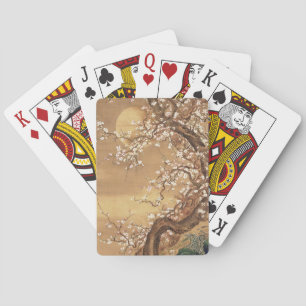 Japanese vintage plum blossoms in moonlight playing cards