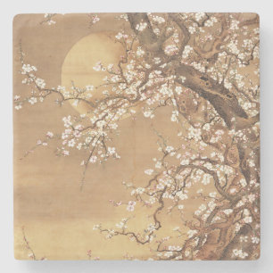 Japanese vintage plum blossoms in moonlight stone coaster