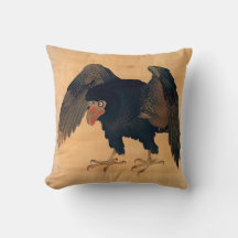 Japanese Vintage Style Crow Art Throw Pillow