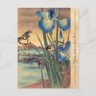 Japanese vintage ukiyo-e blue iris and bird scene postcard