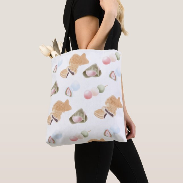 Japanese Wagashi Pattern Tote Bag (Close Up)