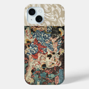JAPANESE WARRIOR KILLING A MONSTROUS CAT Ukiyoe iPhone 15 Case