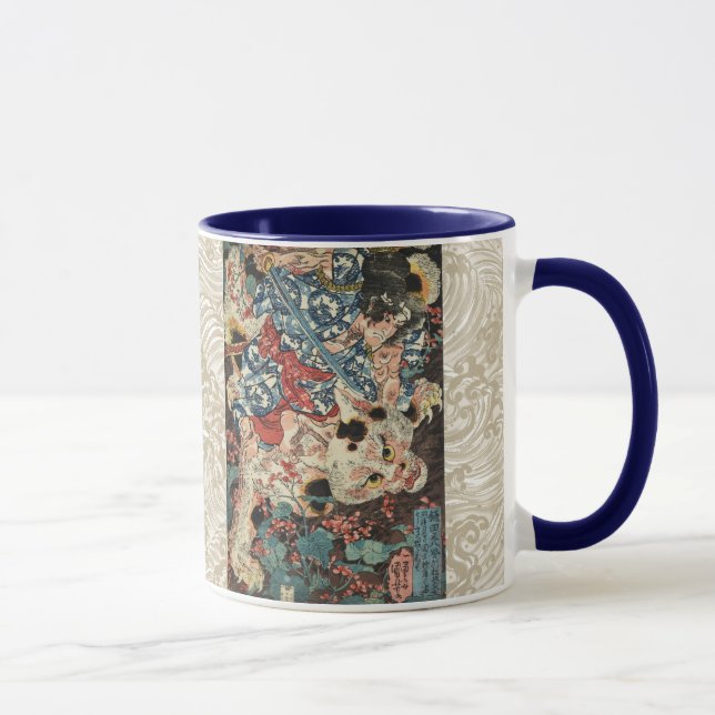 JAPANESE WARRIOR KILLING A MONSTROUS CAT Ukiyoe Mug (Right)