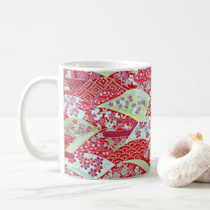 Japanese Washi Art Red Floral Origami Yuzen Coffee Mug