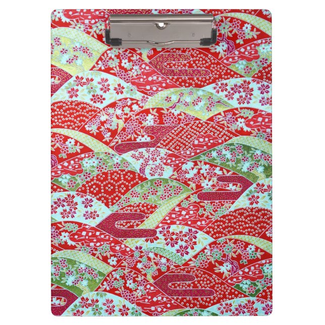 Japanese Washi Red Floral Origami Yuzen Clipboard (Front)