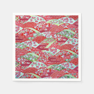 Japanese Washi Red Floral Origami Yuzen Napkins