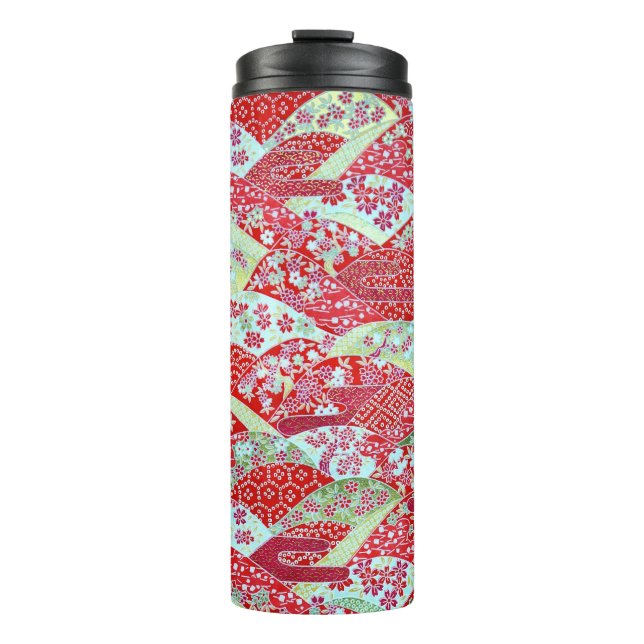 Japanese Washi Red Floral Origami Yuzen Tumbler (Front)