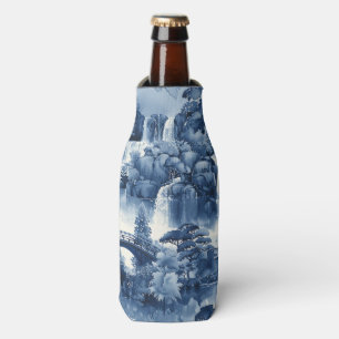 Japanese water garden in a blue white porcelain bottle cooler