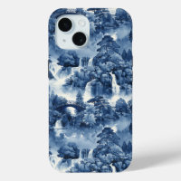 Japanese water garden in a blue white porcelain