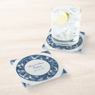 Japanese water garden in a blue white porcelain glass coaster