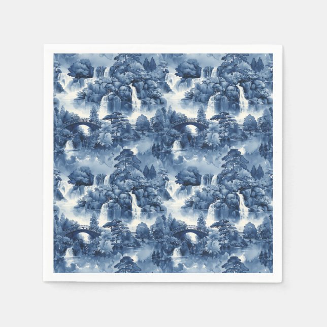 Japanese water garden in a blue white porcelain napkin (Front)