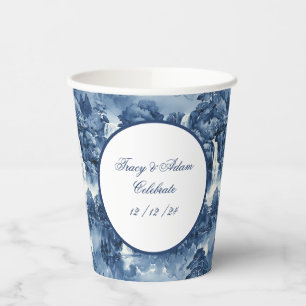 Japanese water garden in a blue white porcelain paper cups