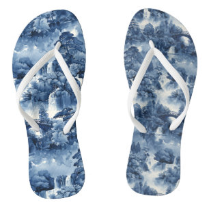 Japanese water garden in a blue white porcelain thongs