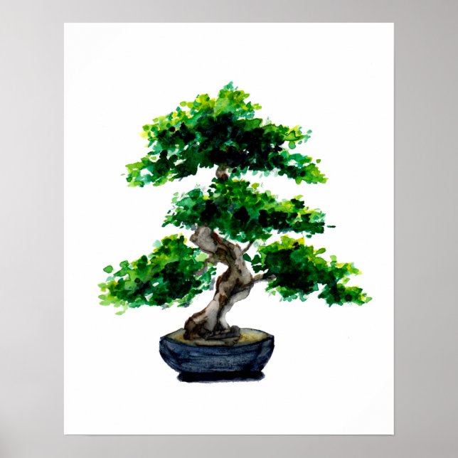 Japanese Watercolor Bonsai Tree Poster (Front)