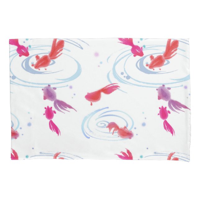 Japanese Watercolor Painting Koi Fish Pillowcase (Front)