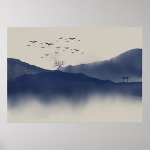 Japanese watercolour landscape poster