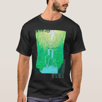 Japanese Waterfall, Green Aesthetic Vaporwave Anim T-Shirt