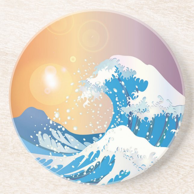 Japanese Wave Art Sunset Ocean Coaster (Front)