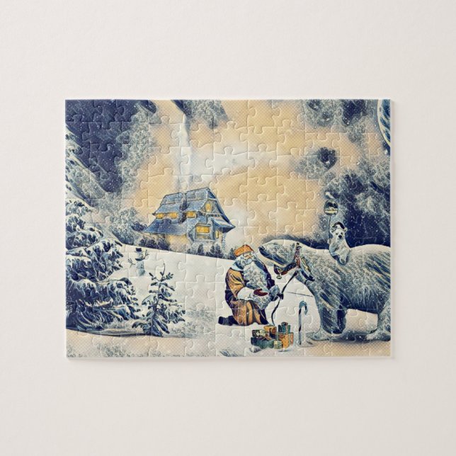 Japanese Wave Artwork Santa Claus Polar Bear Jigsaw Puzzle (Horizontal)