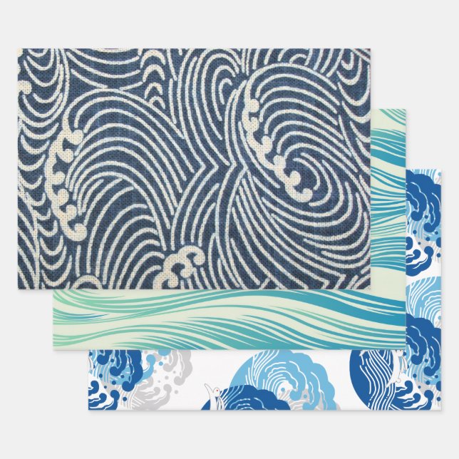 Japanese Wave Design Wrapping Paper Sheet (Set)