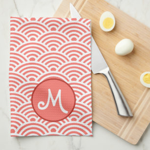 Japanese Wave Pattern and Monogram Tea Towel