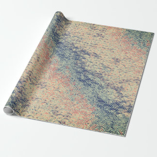 JAPANESE WAVE PATTERN BLUES AND PINKS WRAPPING PAPER
