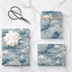 Japanese Wave Pattern Design for Wrapping Paper
