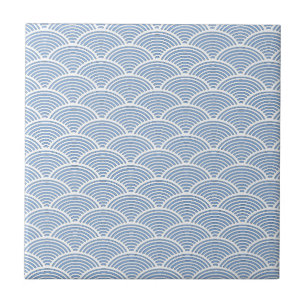 Japanese Wave Pattern in Blue and White Ceramic Tile