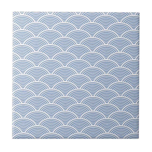 Japanese Wave Pattern in Blue and White Ceramic Tile (Front)