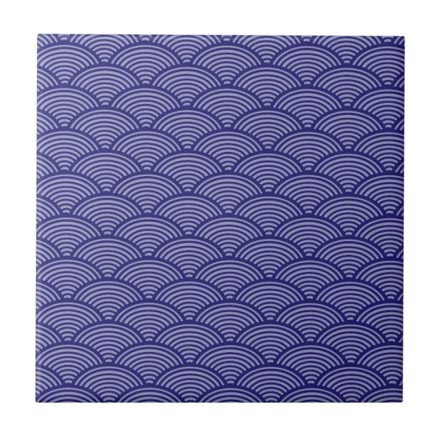 Japanese Wave Pattern in Blue/Purple Ceramic Tile (Front)