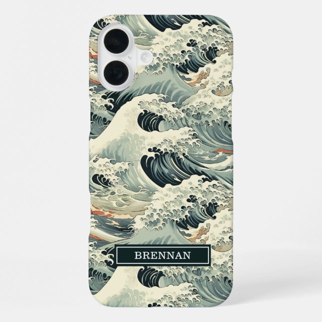 Japanese Wave Pattern Monogrammed iPhone Case (Back)