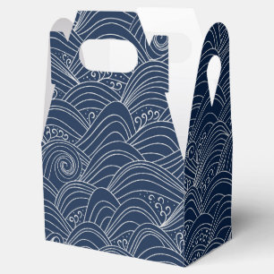 Japanese wave pattern motif dark blue white  favour box