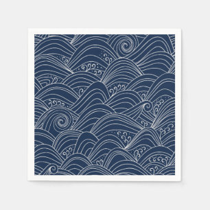 Japanese wave pattern motif dark blue white napkin
