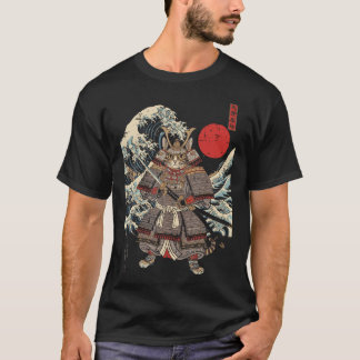 Japanese Wave Samurai Cat Warrior Ukiyo-E T-Shirt