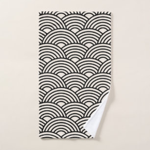 Japanese Wave Seigaiha Black And Cream White Bath Towel Set