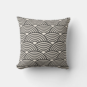 Japanese Wave Seigaiha Black And Cream White Cushion