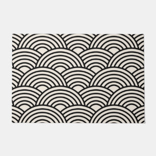 Japanese Wave Seigaiha Black And Cream White Doormat