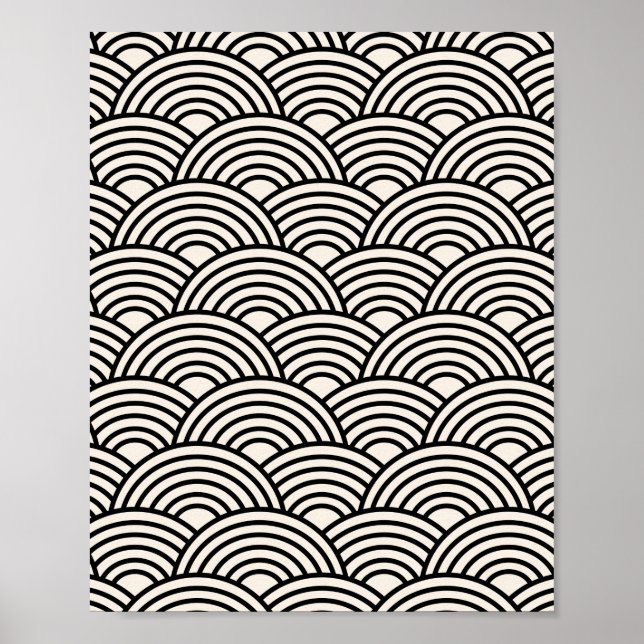 Japanese Wave Seigaiha Black And Cream White Poster (Front)