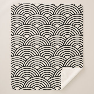 Japanese Wave Seigaiha Black And Cream White Sherpa Blanket