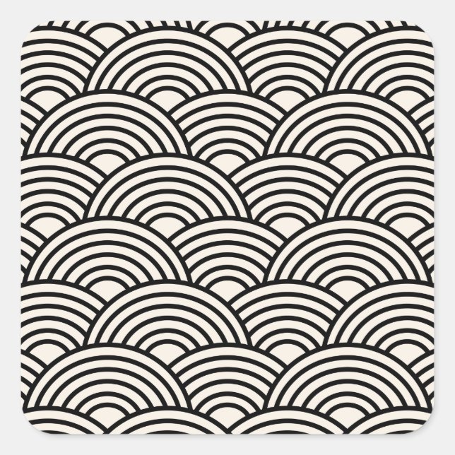 Japanese Wave Seigaiha Black And Cream White Square Sticker (Front)
