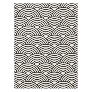 Japanese Wave Seigaiha Black And Cream White Tablecloth