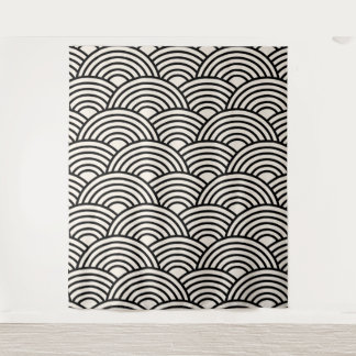Japanese Wave Seigaiha Black And Cream White Tapestry
