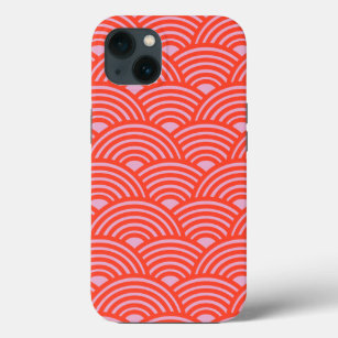 Japanese Wave Seigaiha Pattern Pink Red iPhone 13 Case