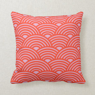 Japanese Wave Seigaiha Pattern Pink Red Cushion