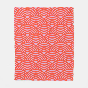 Japanese Wave Seigaiha Pattern Pink Red Fleece Blanket